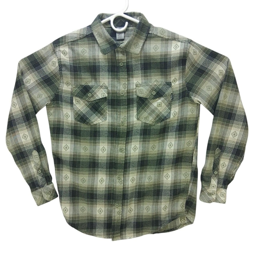 Hurley Mens Plaid Long Sleeve Button Up Shirt Green Geometric Woven Small
